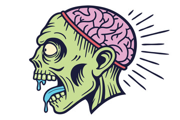 Obraz premium Cartoon Zombie Head with Exposed Brain and Drool Illustration