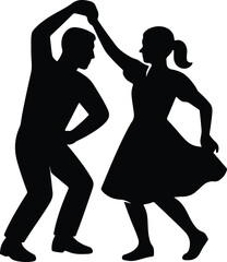 Silhouette couple swing dancing together vintage style Vector illustration