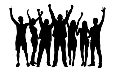 Fototapeta premium Group of people hands up full black silhouette vector illustration design