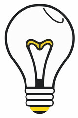 A clean vector outline illustration of a light bulb with a yellow filament and base, symbolizing ideas or illumination, against a white background.