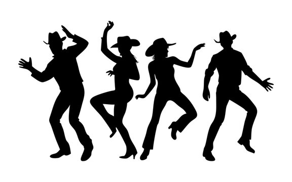 People dancing full black silhouette vector illustration design