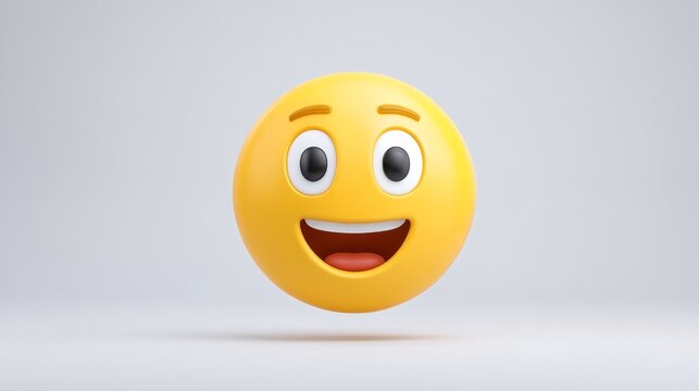 Joyful emoji with exaggerated grin floating in gradient background celebrating happiness and smile ratings happy symbol representation