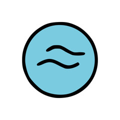 Minimalist Flat Design Icon of Light Blue Circle Featuring Abstract Black Waves on White Background