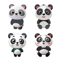 Fototapeta premium Four Cute Cartoon Pandas