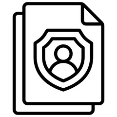 Identity Shield Outline Style Icon - document with a person avatar on a shield, representing personal data protection or ID security
