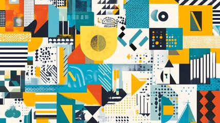 Fototapeta premium Abstract Geometric Collage Art- Vibrant Shapes and Patterns