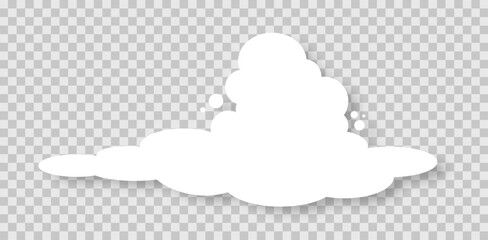Abstract flat cartoon fluffy cloud icon with shadow on transparent background. Vector illustration.