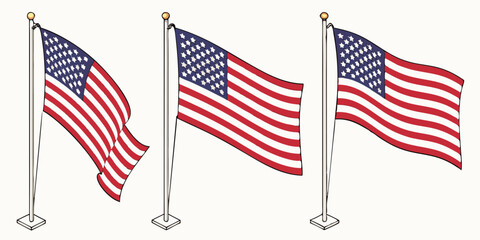 United States flag illustration set with multiple waving designs in high-quality vector format.