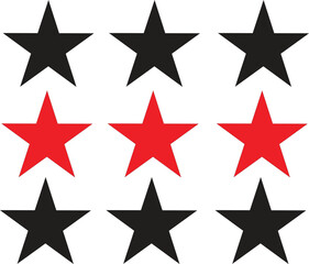 Nine stars arranged in a three by three grid with red stars in the middle row