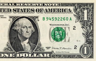 Vintage elements of paper banknotes.Bonistics.Fragment of 1 US dollar banknote for design purpose....