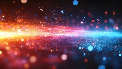 A vivid horizontal clash of fiery orange and cool blue light bokeh effects create blurred orbs against a dark backdrop - Powered by Adobe