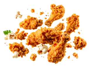 Crispy fried chicken pieces with popcorn on a transparent background