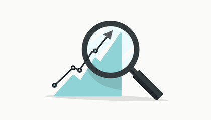 Magnifying glass analyzing upward growth trend on chart, business insight