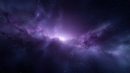 Fototapeta premium Futuristic dark space scene, purple nebula on the sides, dark centre, sci-fi trading and AI theme, vibrant lighting, cinematic atmosphere, wide horizontal composition, ultra high.