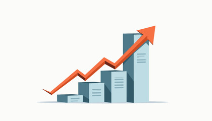 Upward progress represented by stacked bar chart and arrow, growth concept