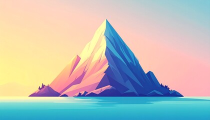 A painting of a mountain with a lake in the background
