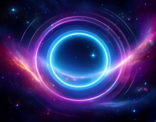 stunning neon blue ring in space surrounded by vibrant nebulae and twinkling stars evokes sense of wonder and mystery in vast universe