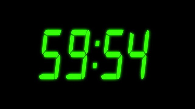 countdown timer from 60 minute to 59 minute on black background