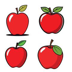 Vector art of a set of four red apple illustrations, isolated on white background