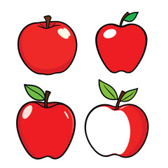Vector art of a set of four red apple illustrations, isolated on white background