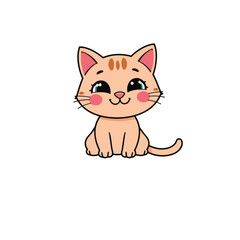 Vector art of an adorable orange kitten sits smiling happily isolated on white background