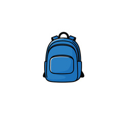 Vector art of a single blue backpack is shown in a vector illustration isolated on white background
