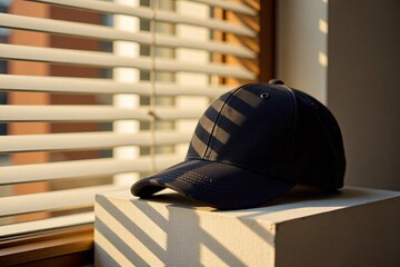 Black baseball cap basking in window light