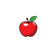 Vector art of a shiny red apple with a green leaf isolated on white background