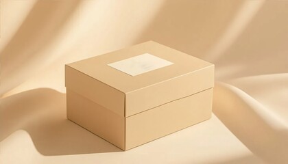 Elegant square box with soft beige fabric backdrop