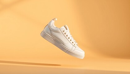 Floating White Sneaker on Apricot Backdrop
