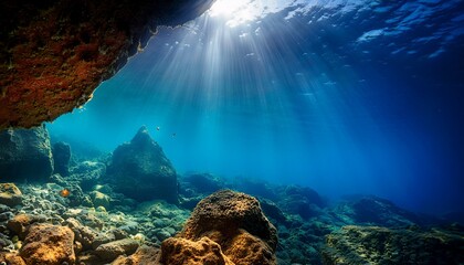 Obraz premium artistic underwater photography with sunlight inside a cave