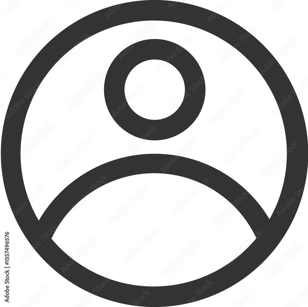 Poster illustration of a simple user icon with a circle and curved line inside of a larger circle shape