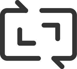 Two square shaped arrows facing each other with ninety degree angles in a simple graphic design