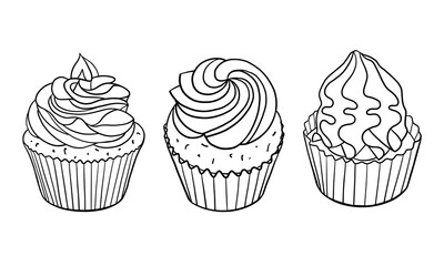 Cupcake Outline Vector Illustration Collection