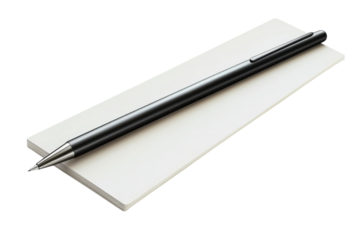 The sleek black pen resting on a pristine white notepad poised for inspiration and ready for on transparent background