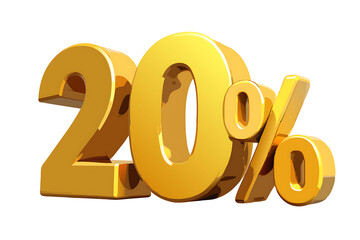 3 D Render of Golden Metallic 20 Percent Symbol Isolated on White Background image