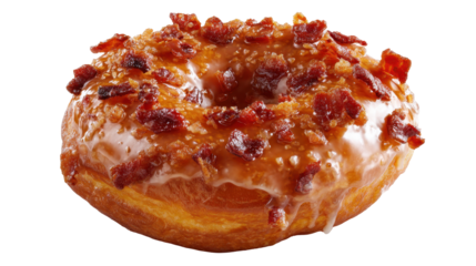 Delicious donut topped with crispy bacon and sweet glaze. transparent background