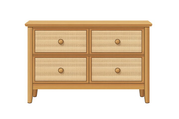 Stylish cane dresser evokes cozy vibes ideal for organizing essentials with its four drawers on transparent background