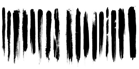 Various width black brush marks on a white background.