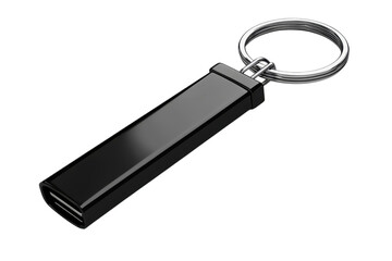 Sleek black USB drive attached to a metal keyring a modern essential tool for data transfer on transparent background