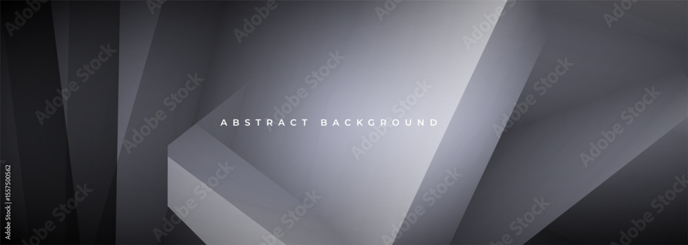 Poster dark gray modern abstract wide banner background with 3d diagonal geometric shapes. dark grey vector