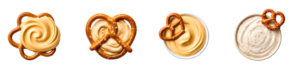 Fototapeta premium Beer cheese dip with pretzel on a white background, isolated PNG 
