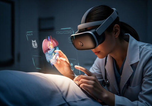 Doctor Using AR Headset Visualizing Patient Organs