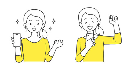 スマホを持つ女性のイラストセット