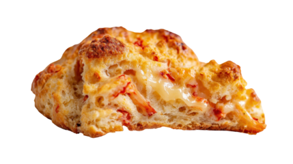 Deliciously baked cheese scone with a golden crust and savory filling. transparent background
