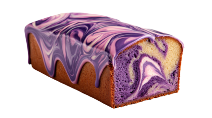 Delicious purple swirl cake with vibrant icing and moist texture. transparent background
