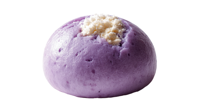 Delicious purple steamed bun filled with coconut topping. transparent background