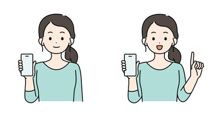 スマホを持つ女性のイラストセット