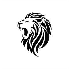 Angry Lion Face Mascot - Powerful Black and White Animal Emblem