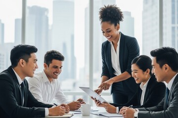 Diverse Business Team Collaborating in Modern Office Meeting